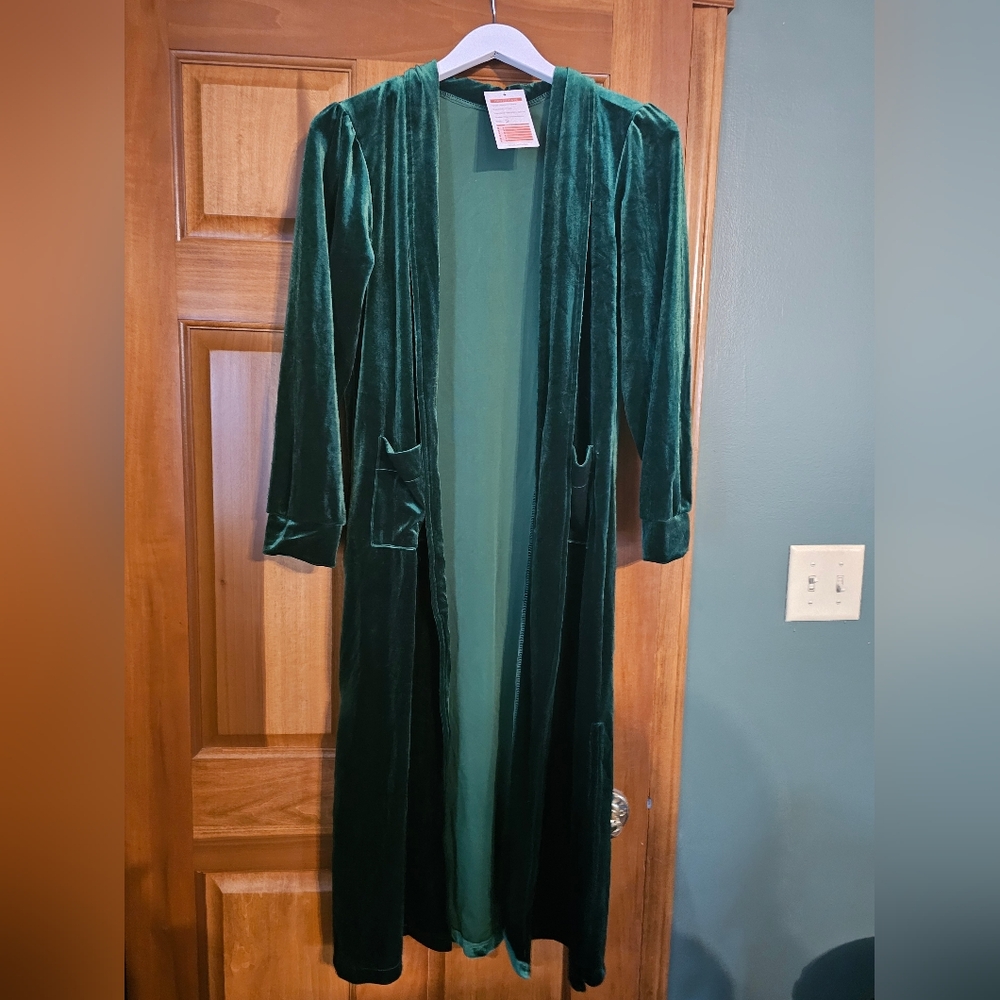 Elegant Green Velvet Duster Coat